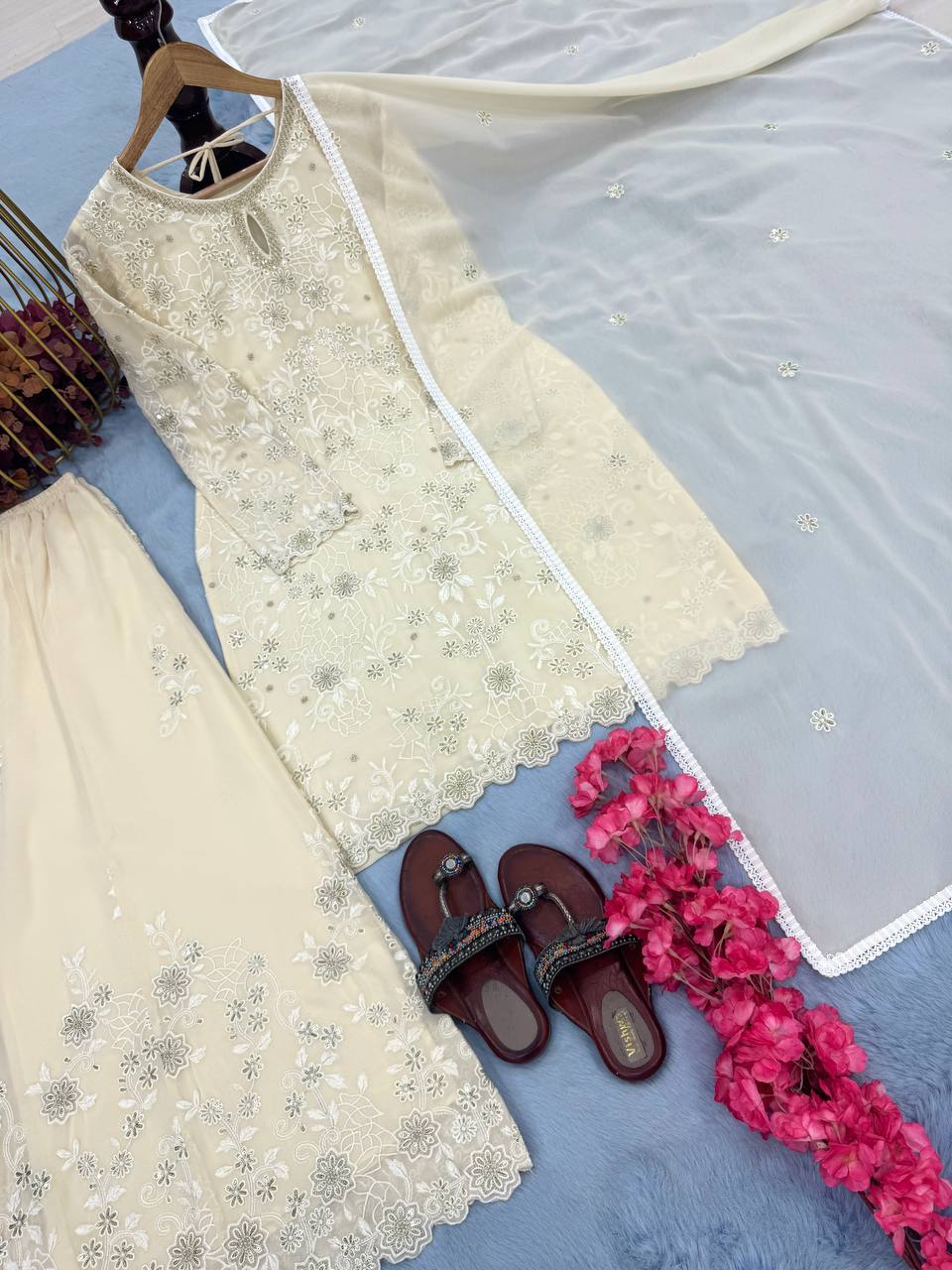 Hand-Embroidered Sharara Suit Set with Zari & Sequin Work