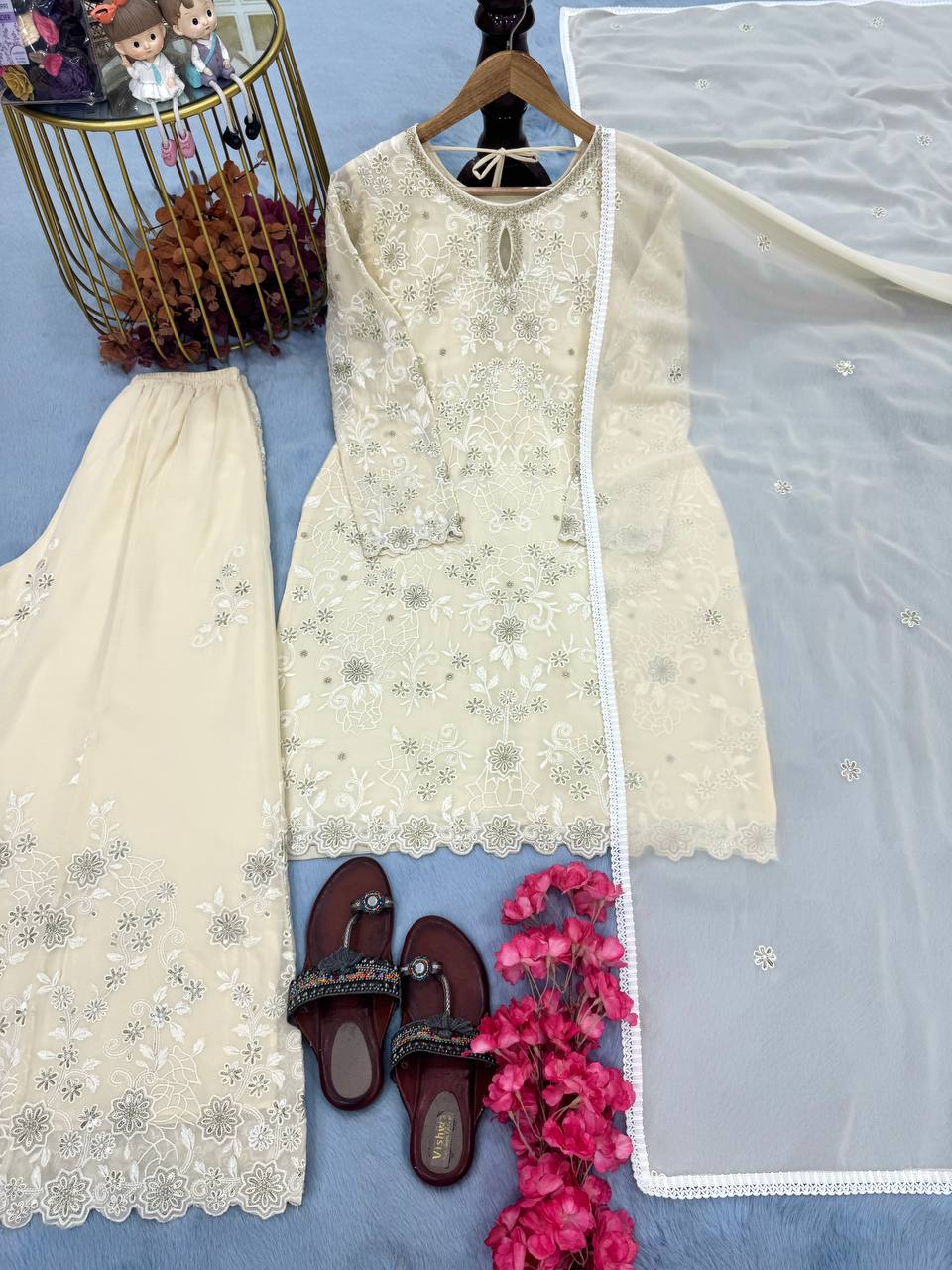 Hand-Embroidered Sharara Suit Set with Zari & Sequin Work