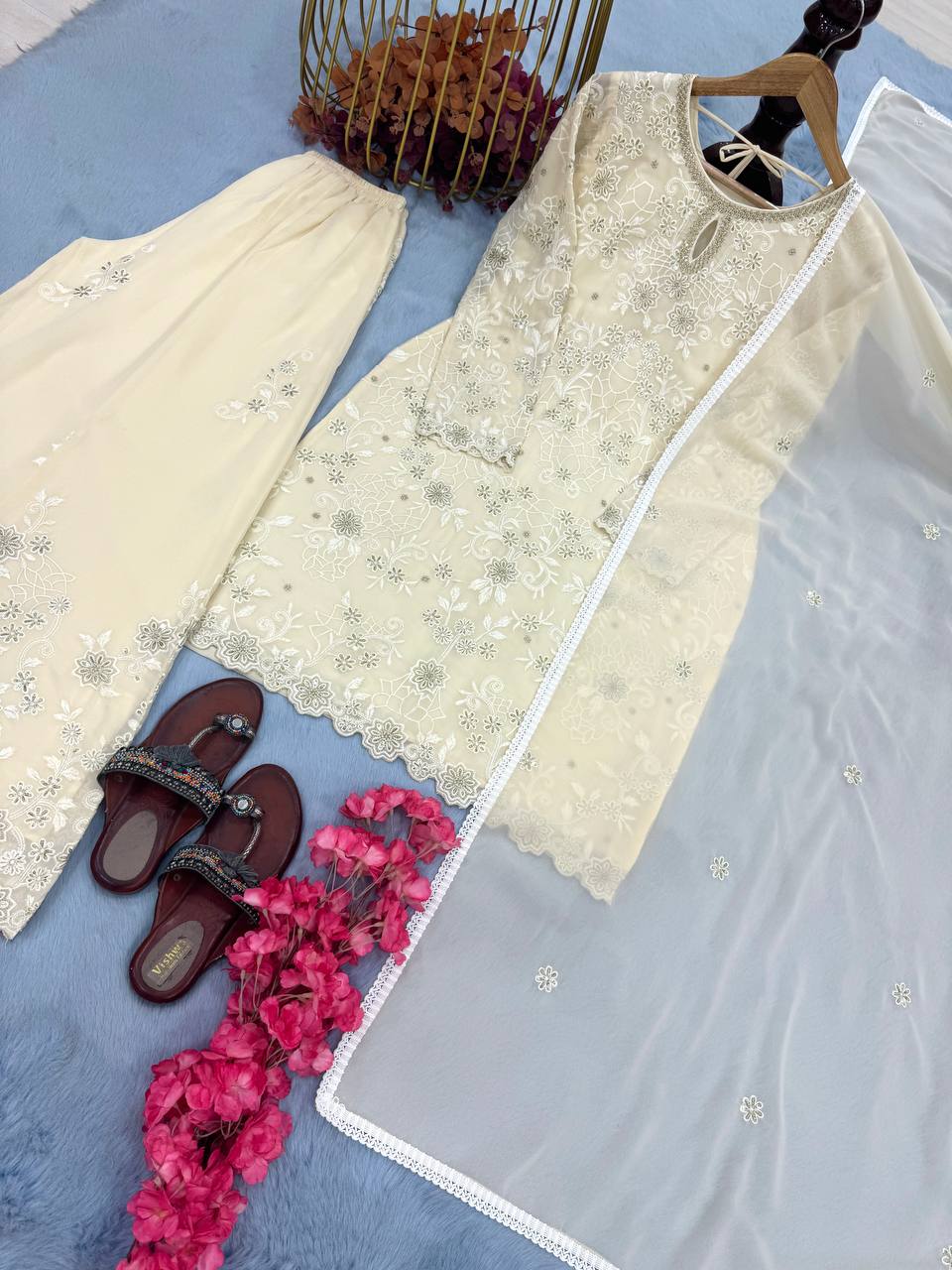 Hand-Embroidered Sharara Suit Set with Zari & Sequin Work