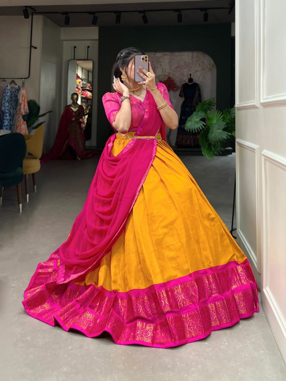Kanchipuram Lehenga Choli with Ethnic Dupatta for Women Wedding Festival