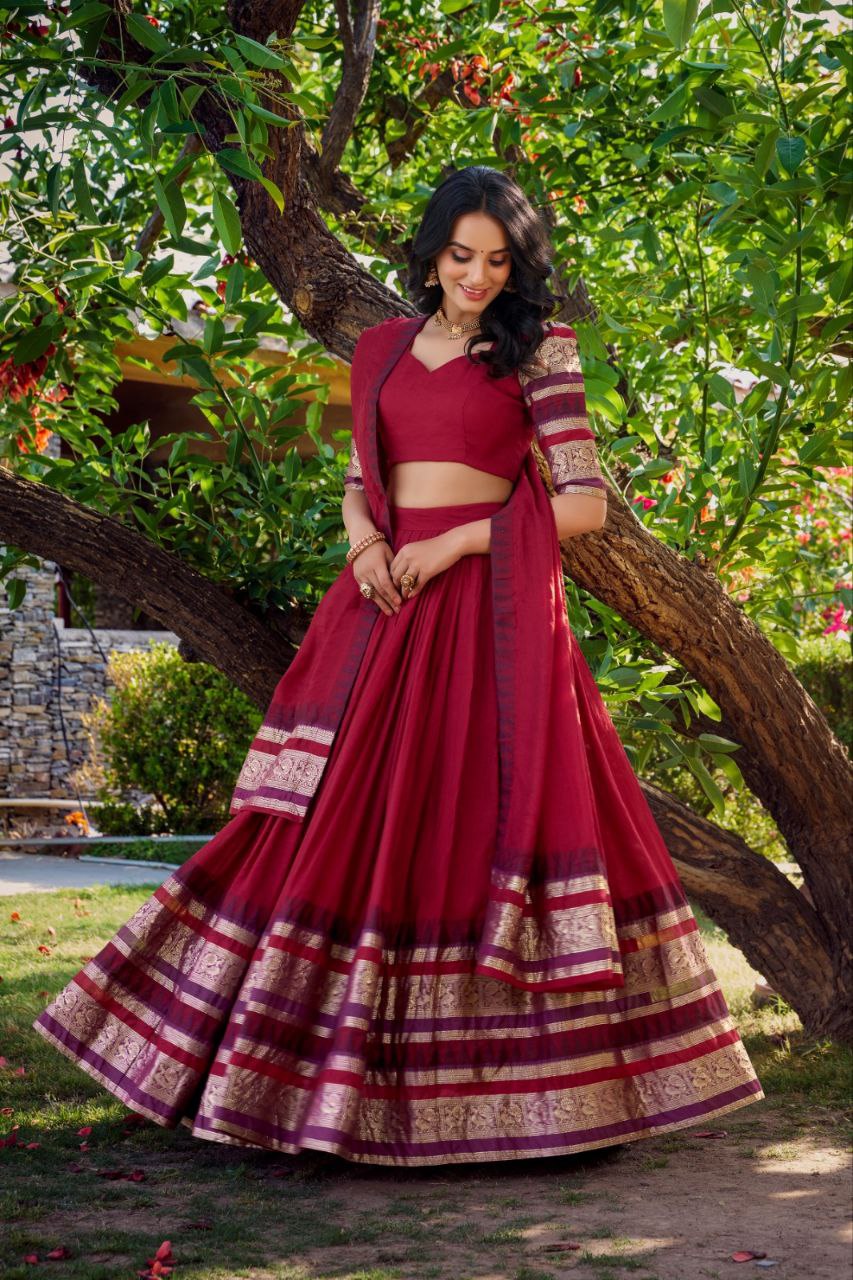 Pure Chaderi Lehenga Choli With Plain And Zari Weaving Work | Ready To Wear