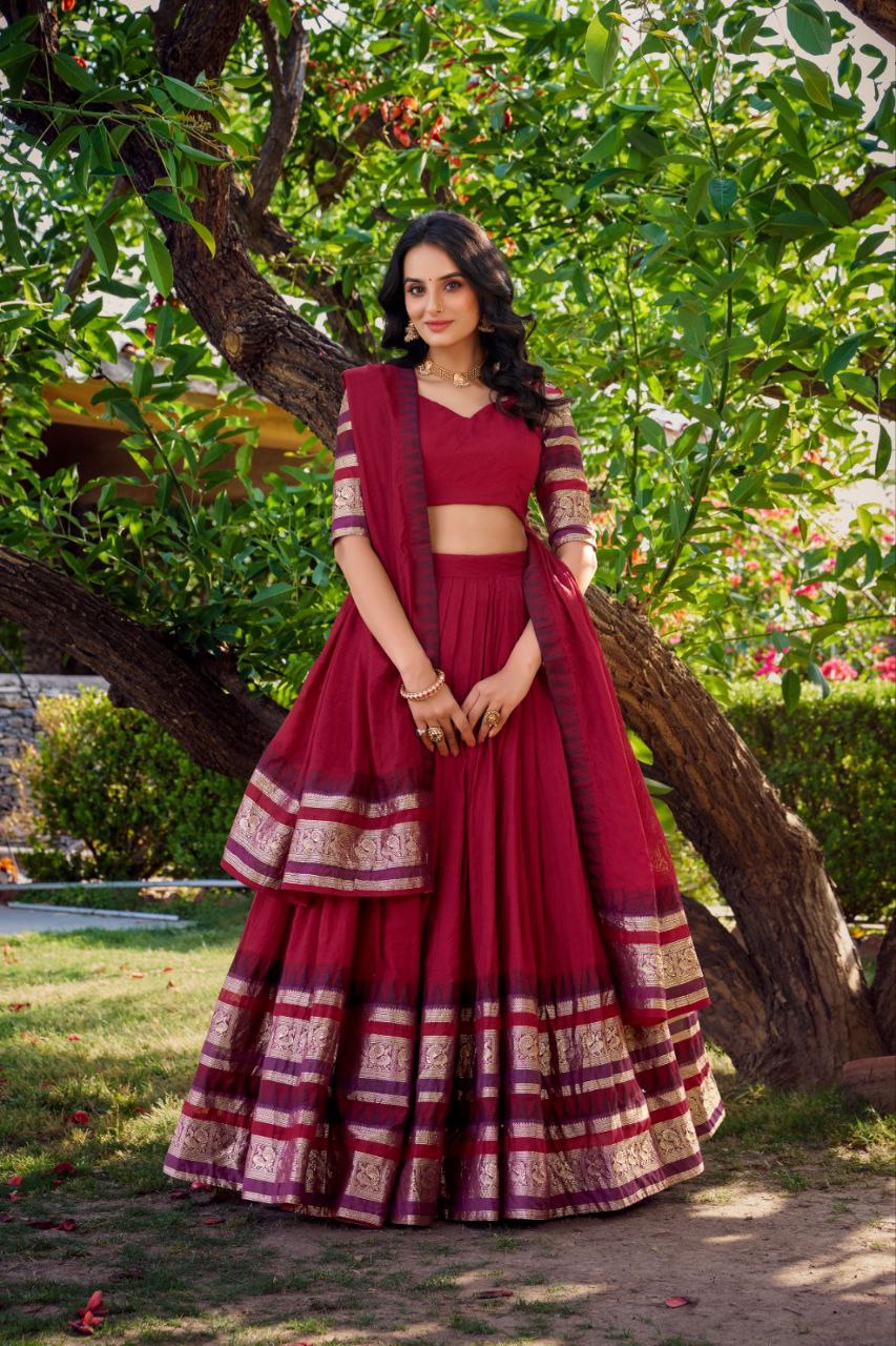 Pure Chaderi Lehenga Choli With Plain And Zari Weaving Work | Ready To Wear