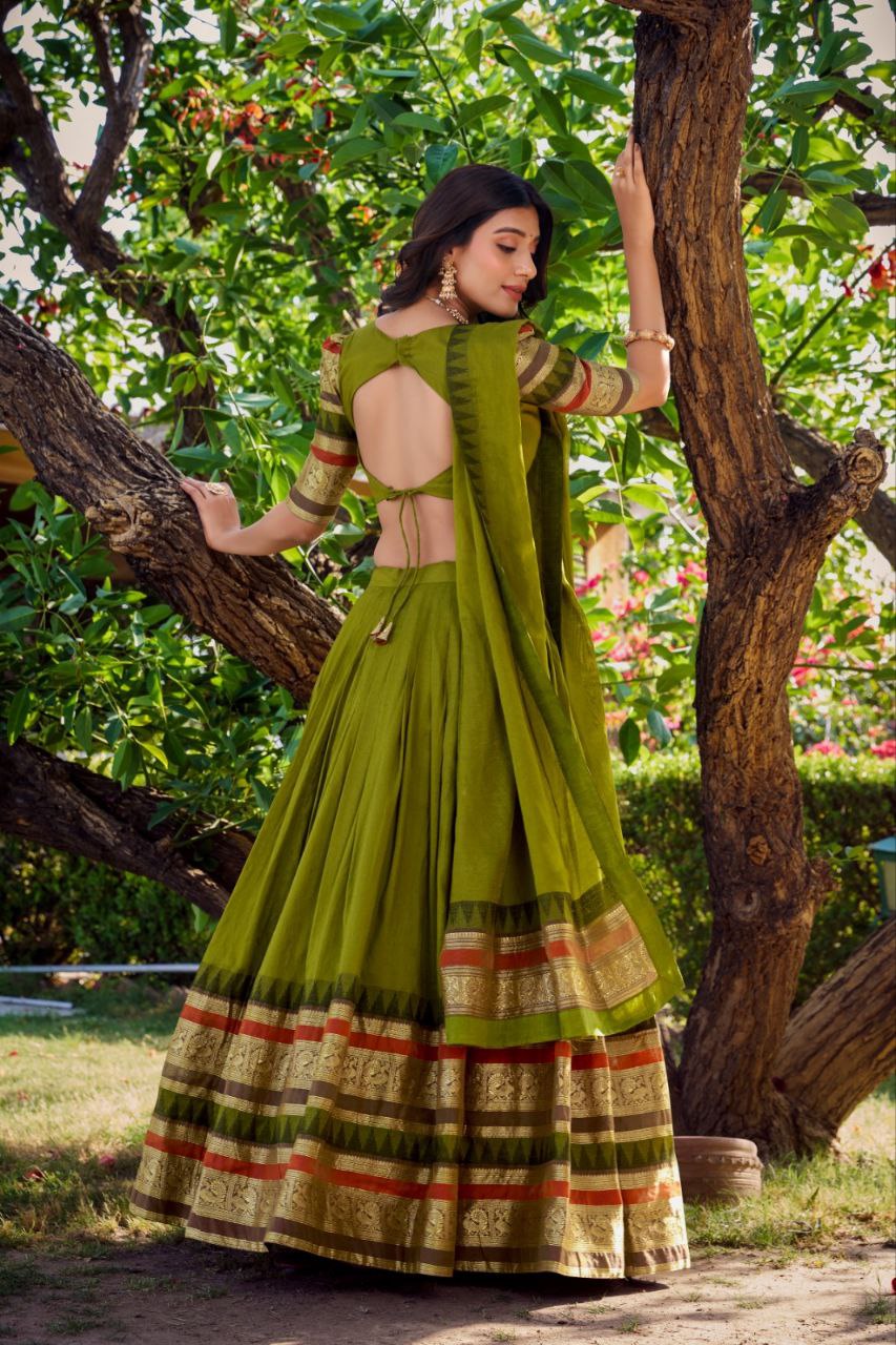 Pure Chaderi Lehenga Choli With Plain And Zari Weaving Work | Ready To Wear