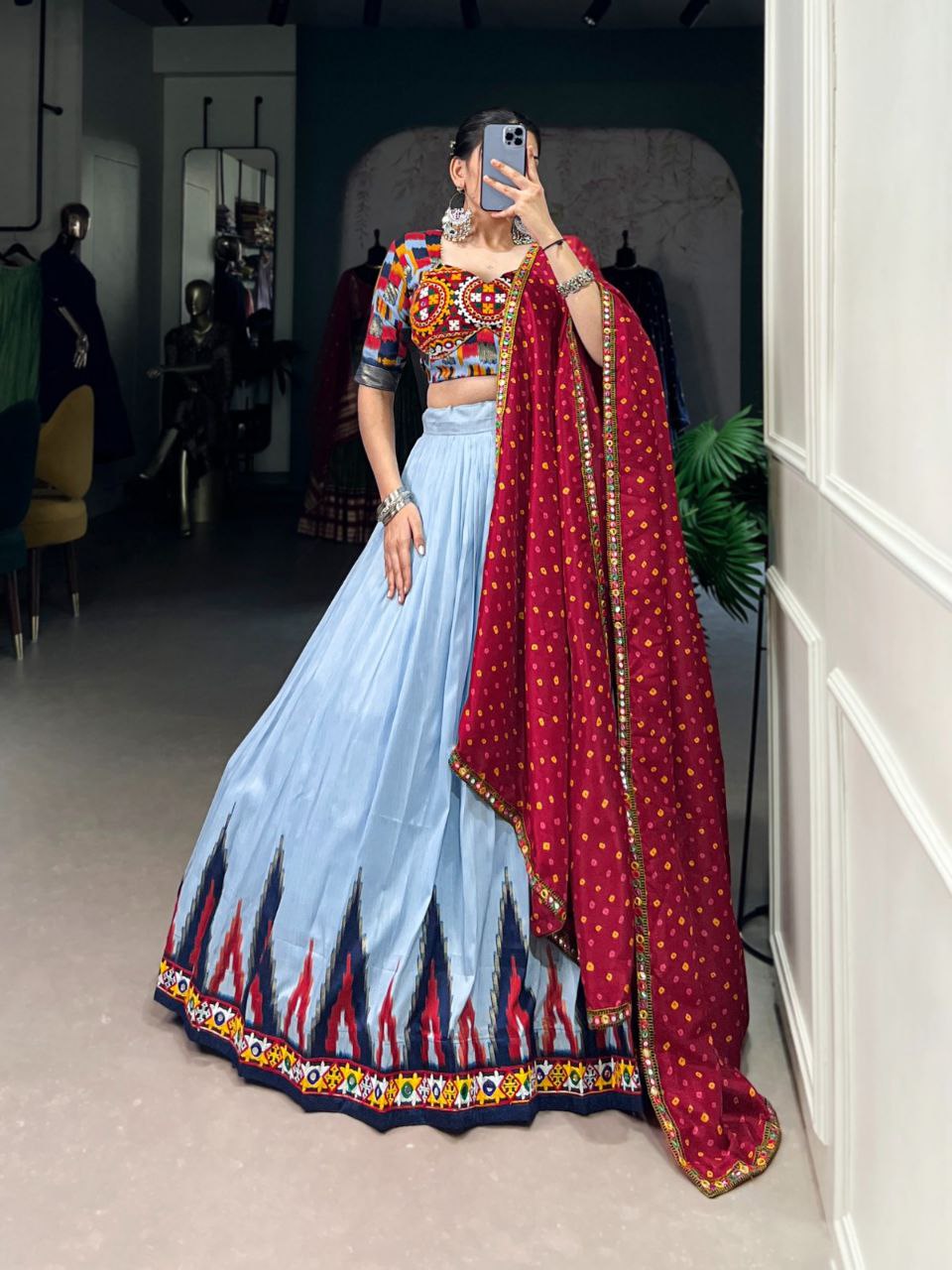 DOLA SILK PRINTED WITH FOIL WORK GAMTHI LACE LEHNGA CHOLI