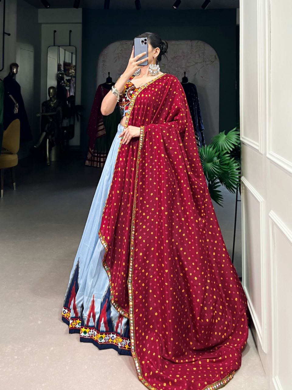 DOLA SILK PRINTED WITH FOIL WORK GAMTHI LACE LEHNGA CHOLI