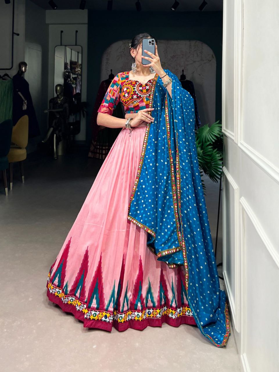 DOLA SILK PRINTED WITH FOIL WORK GAMTHI LACE LEHNGA CHOLI