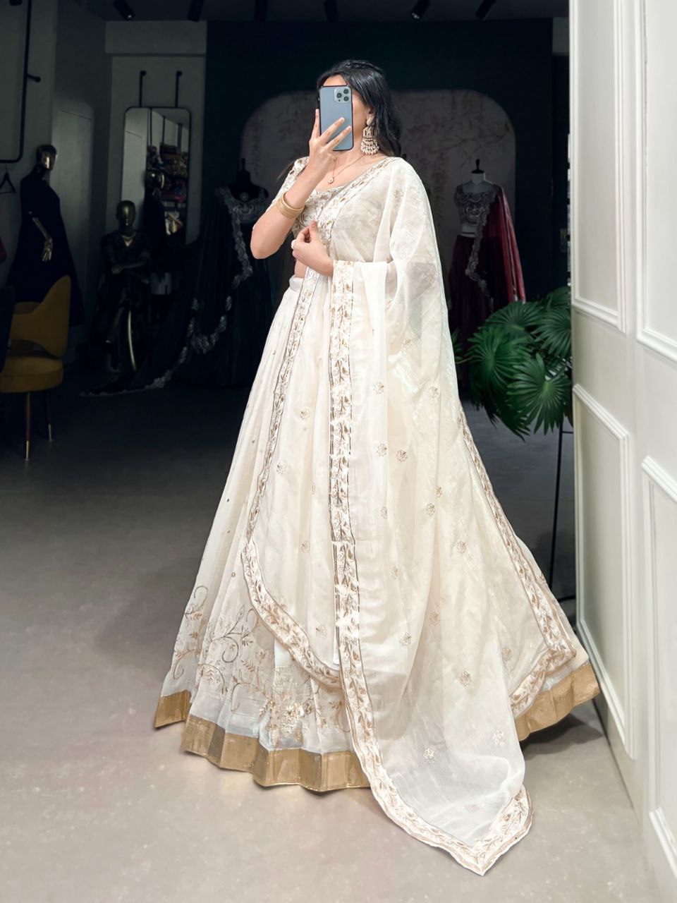 Gleaming Silver Elegance Sequins & Foil Work Lehenga Set