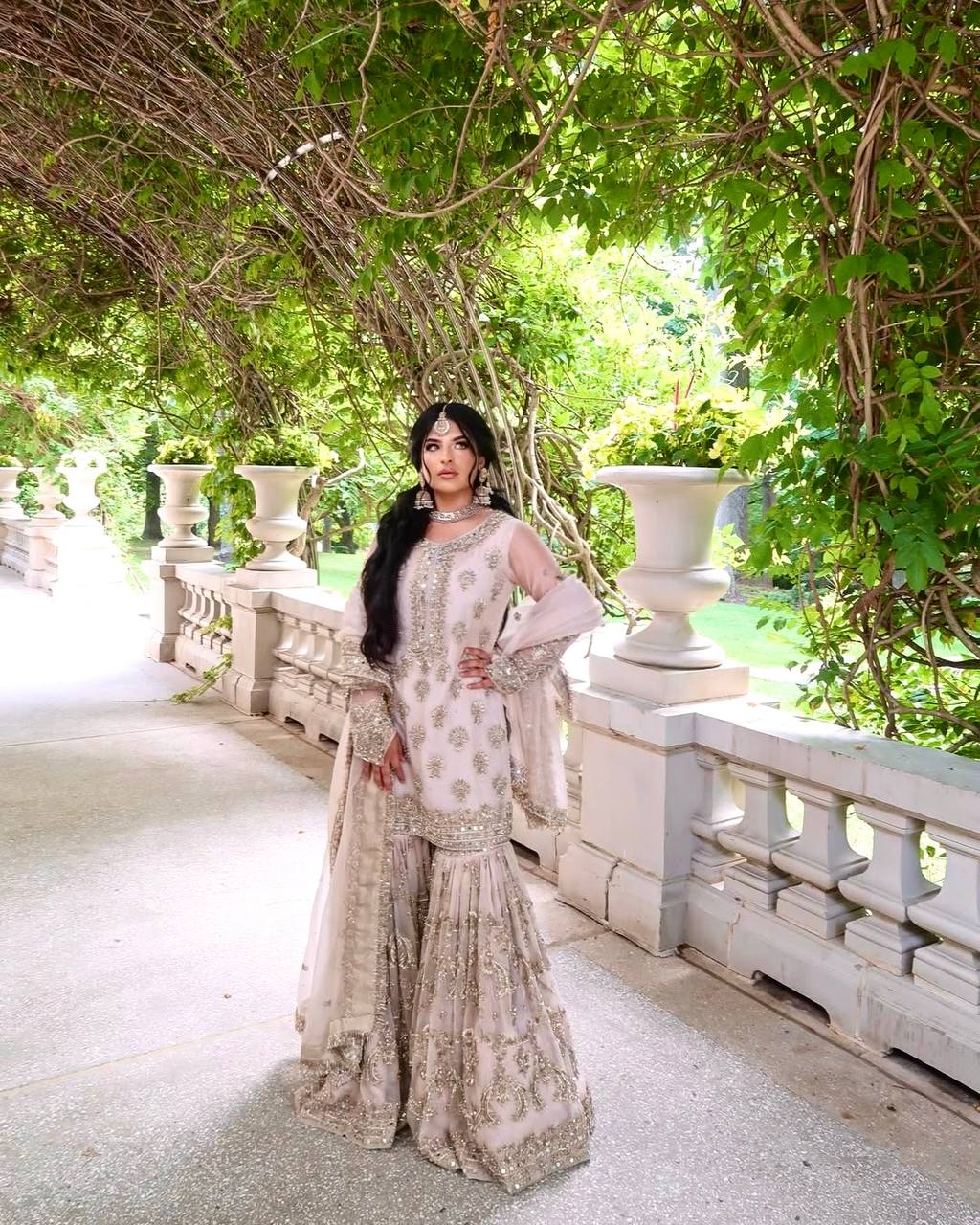 Ivory Gold Hand-Embroidered Bridal Lehenga Set with Sequins and Zari Work