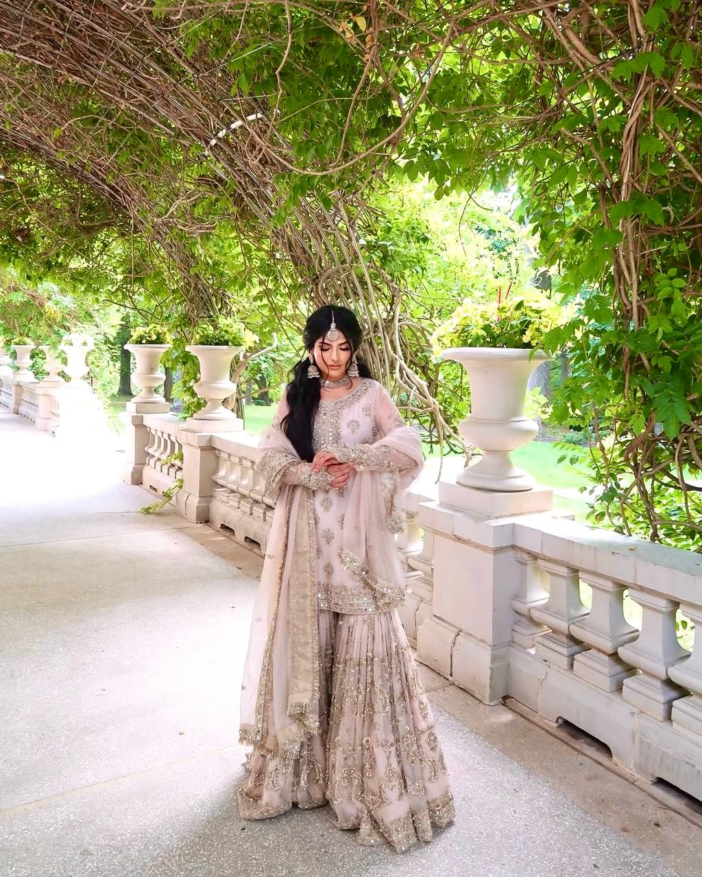 Ivory Gold Hand-Embroidered Bridal Lehenga Set with Sequins and Zari Work