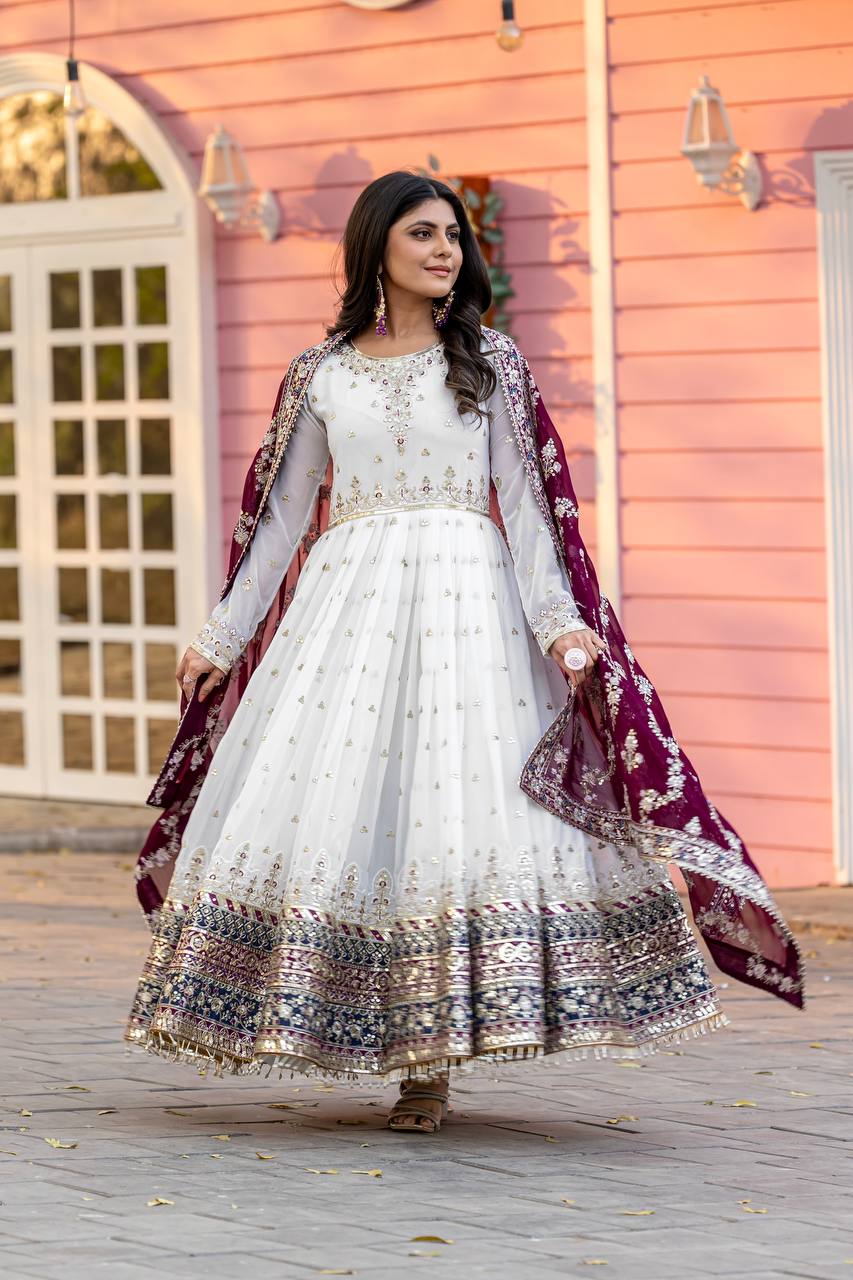 Party Wear Look Heavy Faux Georgette Gown,Dupatta & Bottom Set