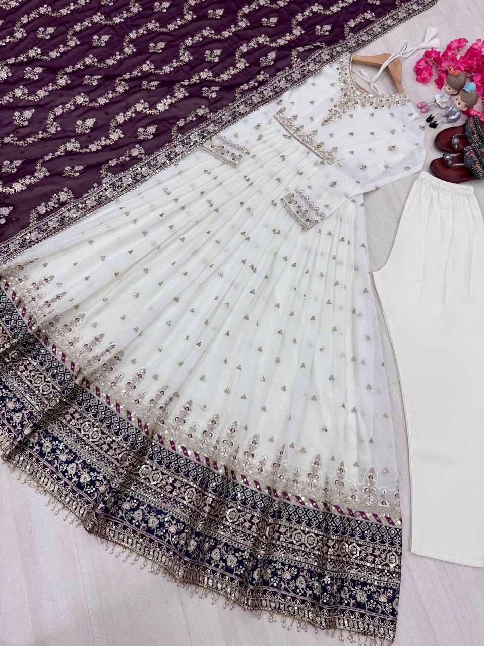 Party Wear Look Heavy Faux Georgette Gown,Dupatta & Bottom Set