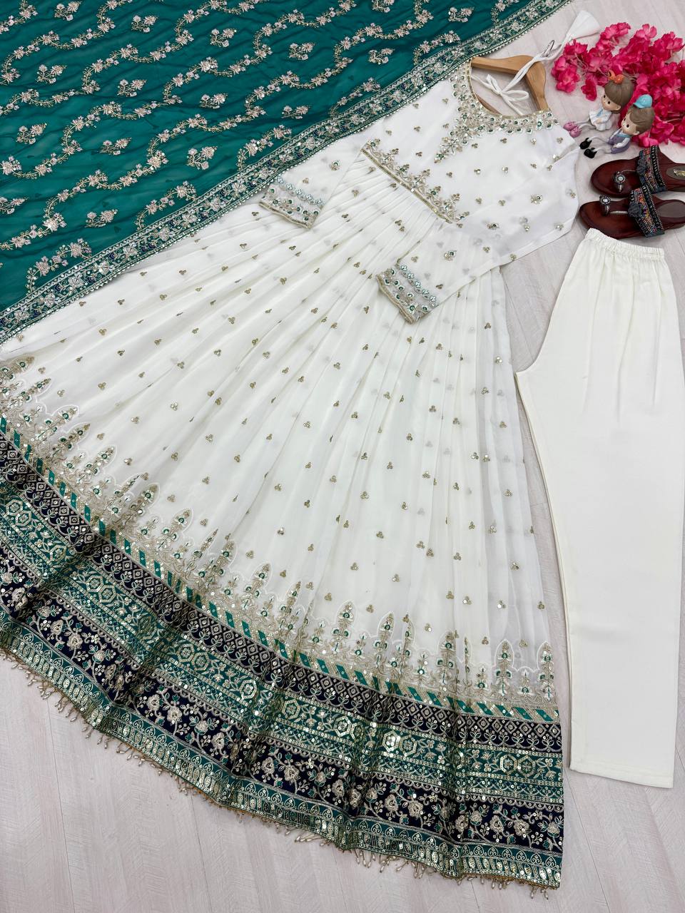 Party Wear Look Heavy Faux Georgette Gown,Dupatta & Bottom Set