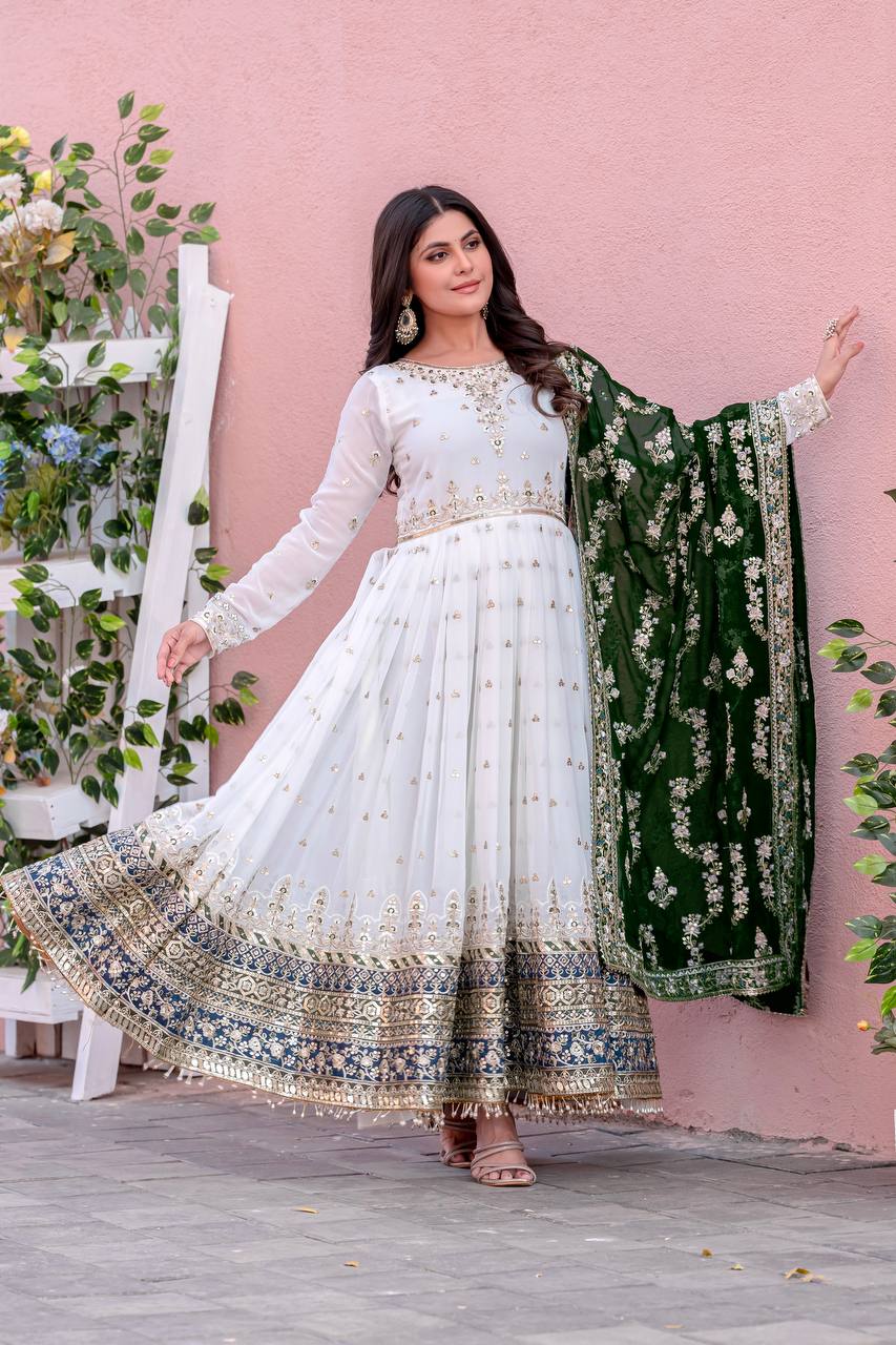 Party Wear Look Heavy Faux Georgette Gown,Dupatta & Bottom Set