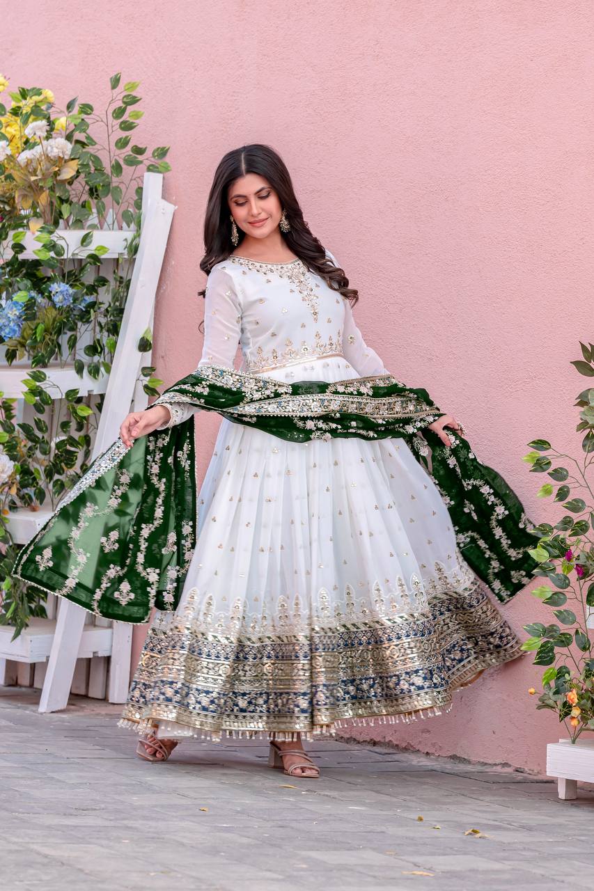 Party Wear Look Heavy Faux Georgette Gown,Dupatta & Bottom Set