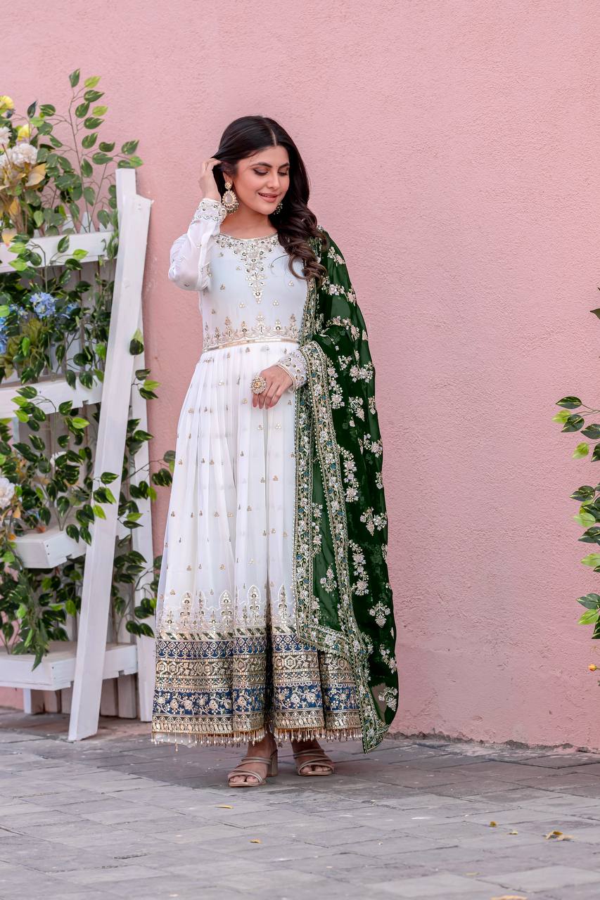 Party Wear Look Heavy Faux Georgette Gown,Dupatta & Bottom Set