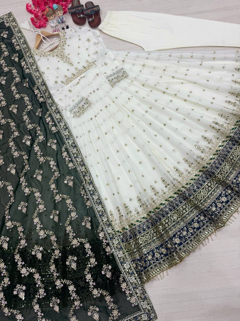Party Wear Look Heavy Faux Georgette Gown,Dupatta & Bottom Set