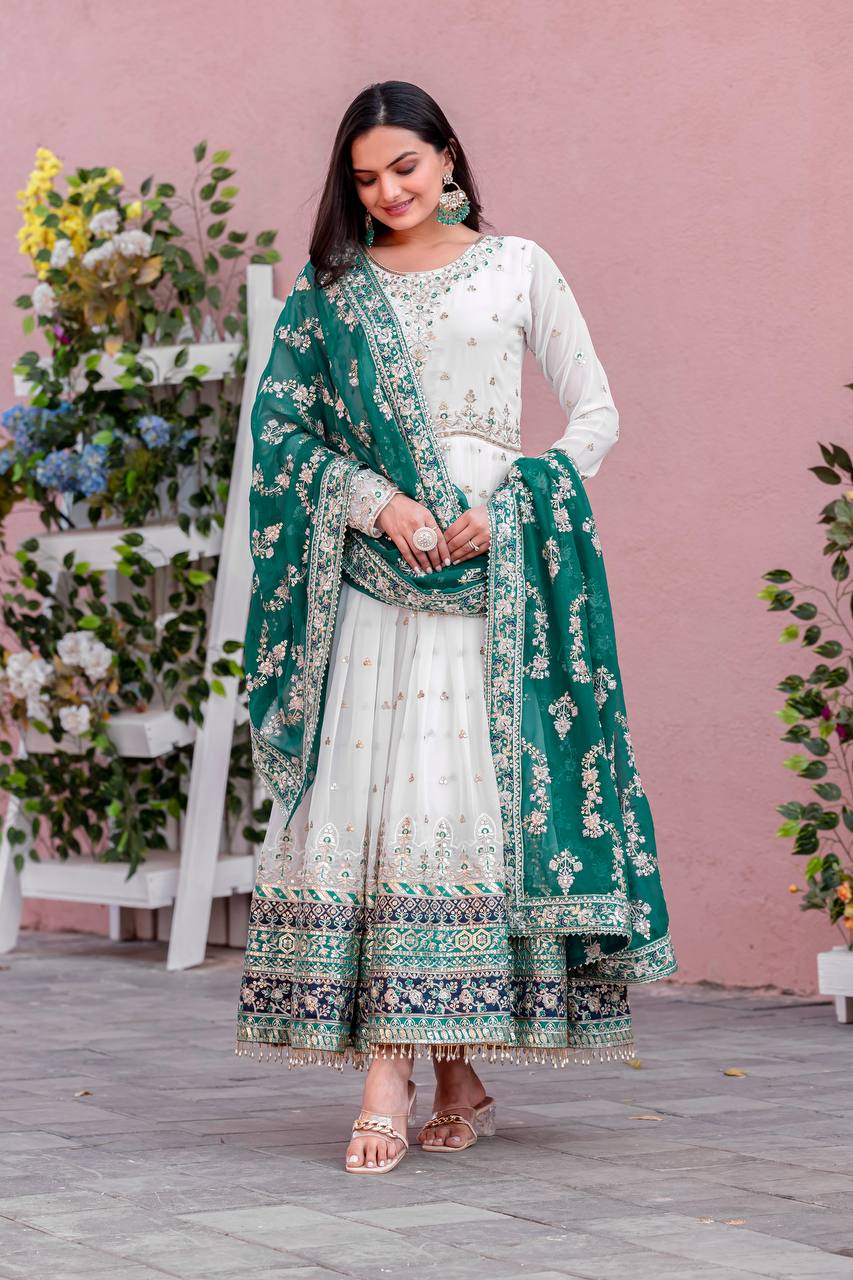 Party Wear Look Heavy Faux Georgette Gown,Dupatta & Bottom Set
