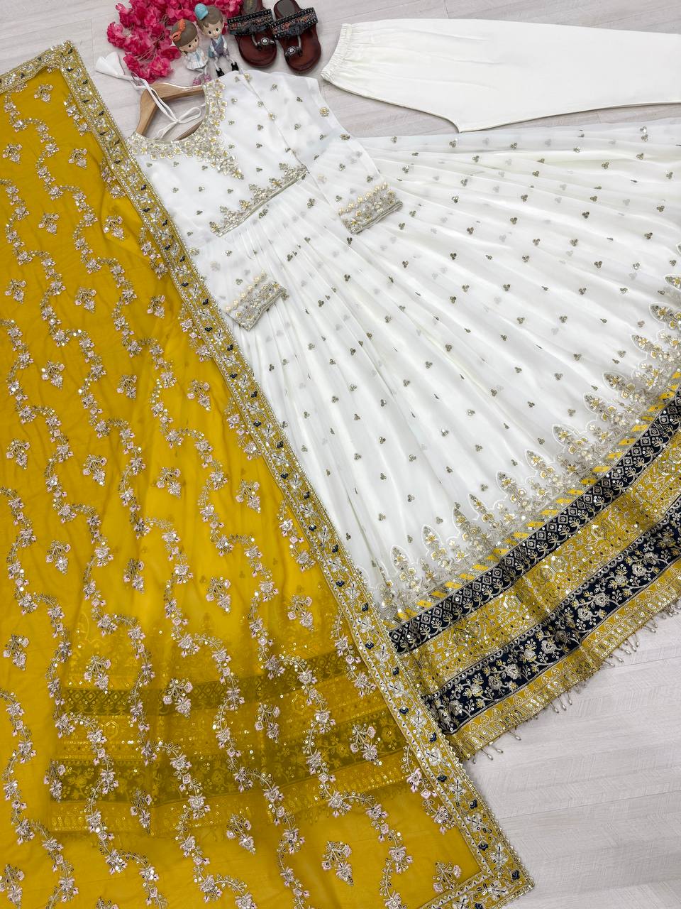 Party Wear Look Heavy Faux Georgette Gown,Dupatta & Bottom Set