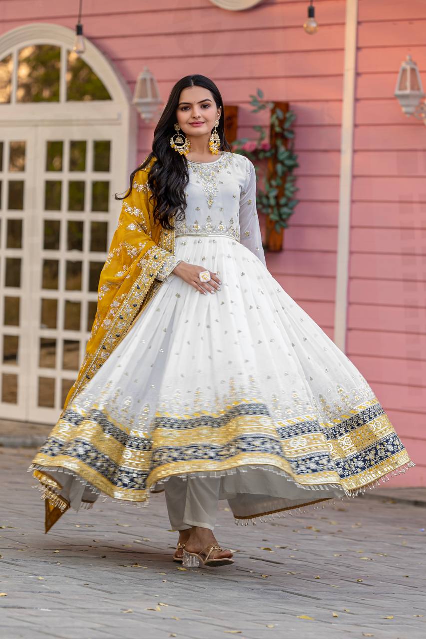 Party Wear Look Heavy Faux Georgette Gown,Dupatta & Bottom Set
