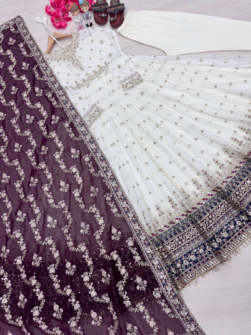Party Wear Look Heavy Faux Georgette Gown,Dupatta & Bottom Set
