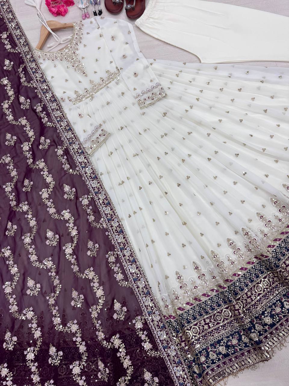 Party Wear Look Heavy Faux Georgette Gown,Dupatta & Bottom Set