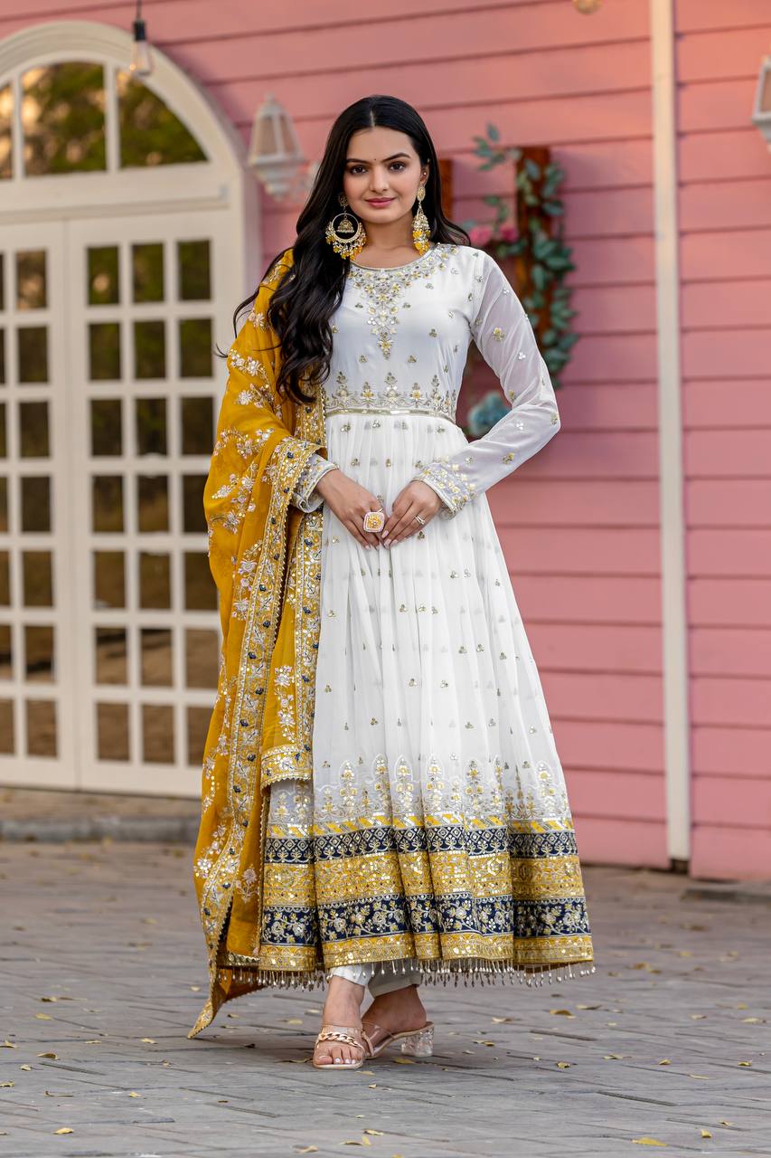 Party Wear Look Heavy Faux Georgette Gown,Dupatta & Bottom Set