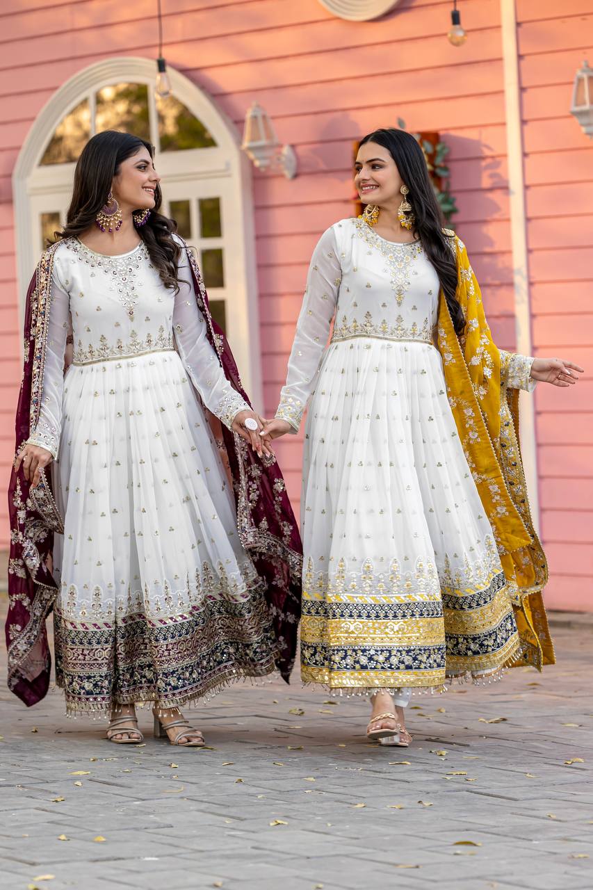 Party Wear Look Heavy Faux Georgette Gown,Dupatta & Bottom Set