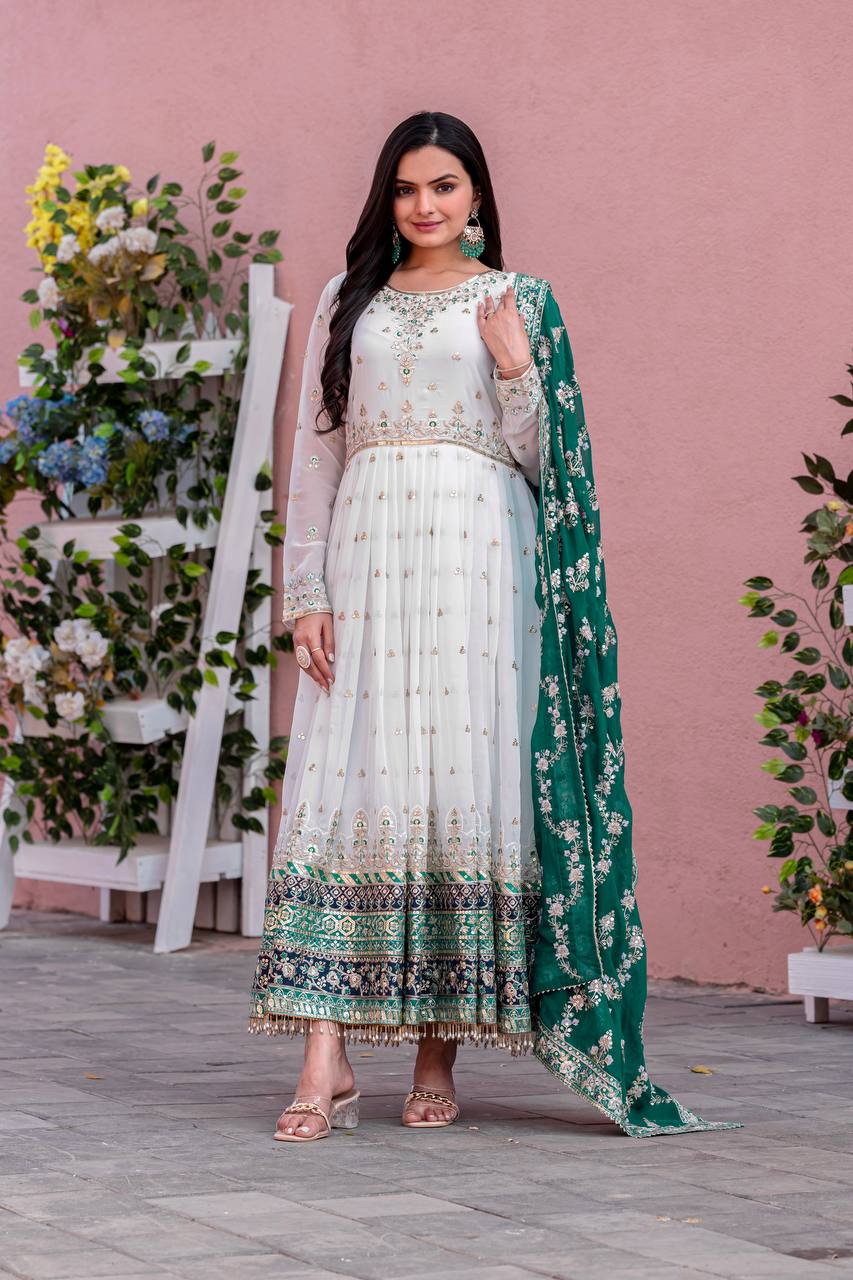 Party Wear Look Heavy Faux Georgette Gown,Dupatta & Bottom Set