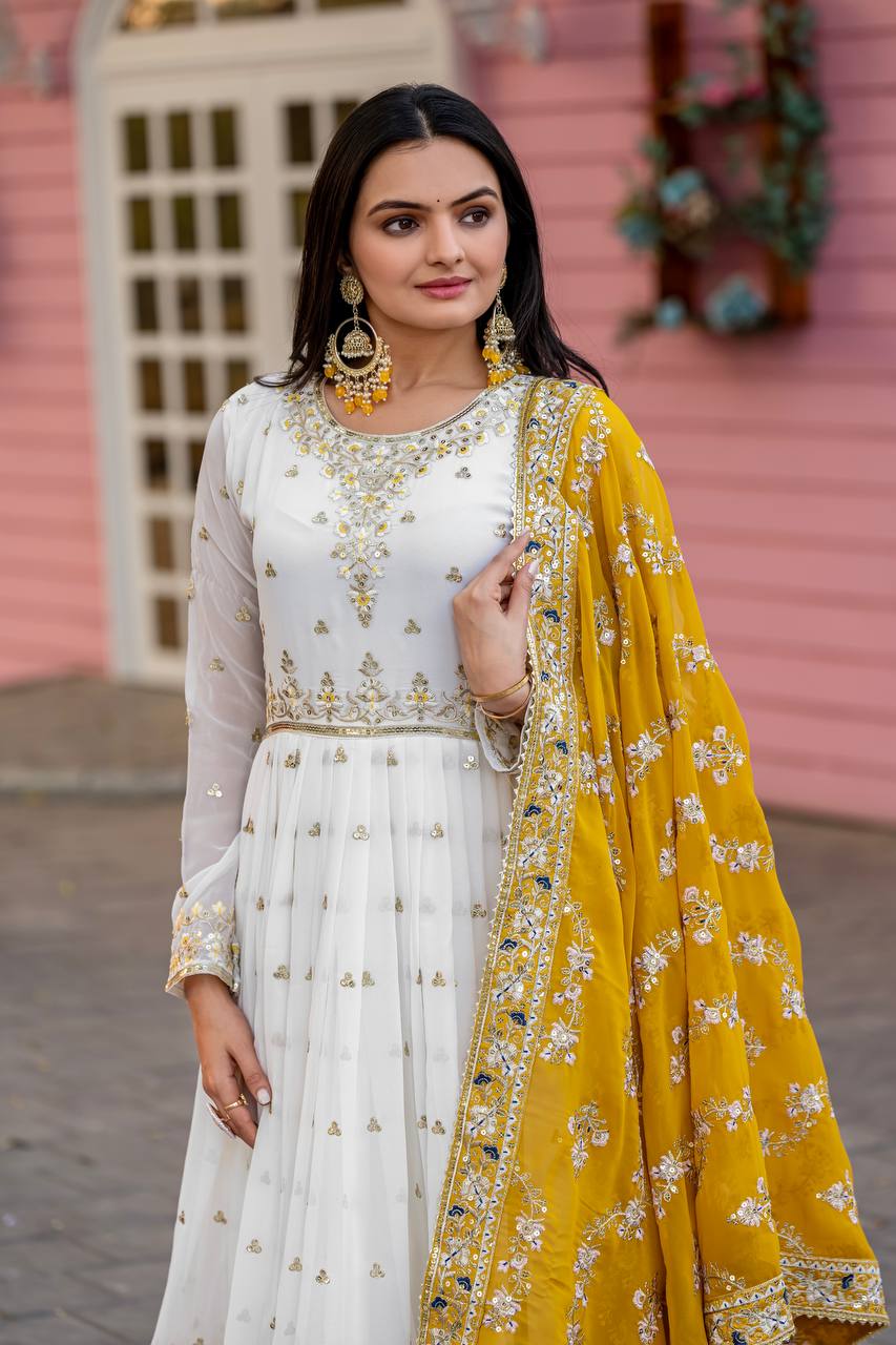 Party Wear Look Heavy Faux Georgette Gown,Dupatta & Bottom Set