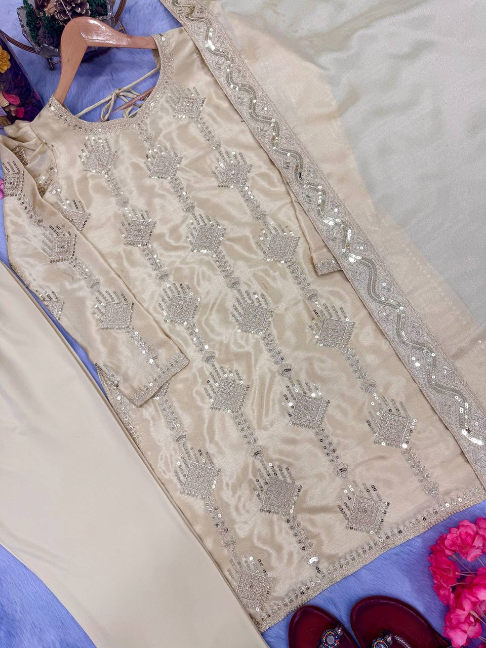 Elegant Hand-Embroidered Straight Cut Kurta Set with Dupatta