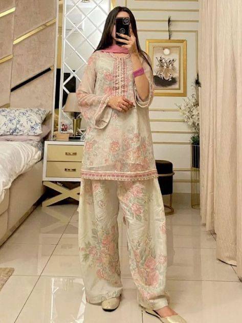 Soft Pastel Floral Printed Lawn Co-Ord Set