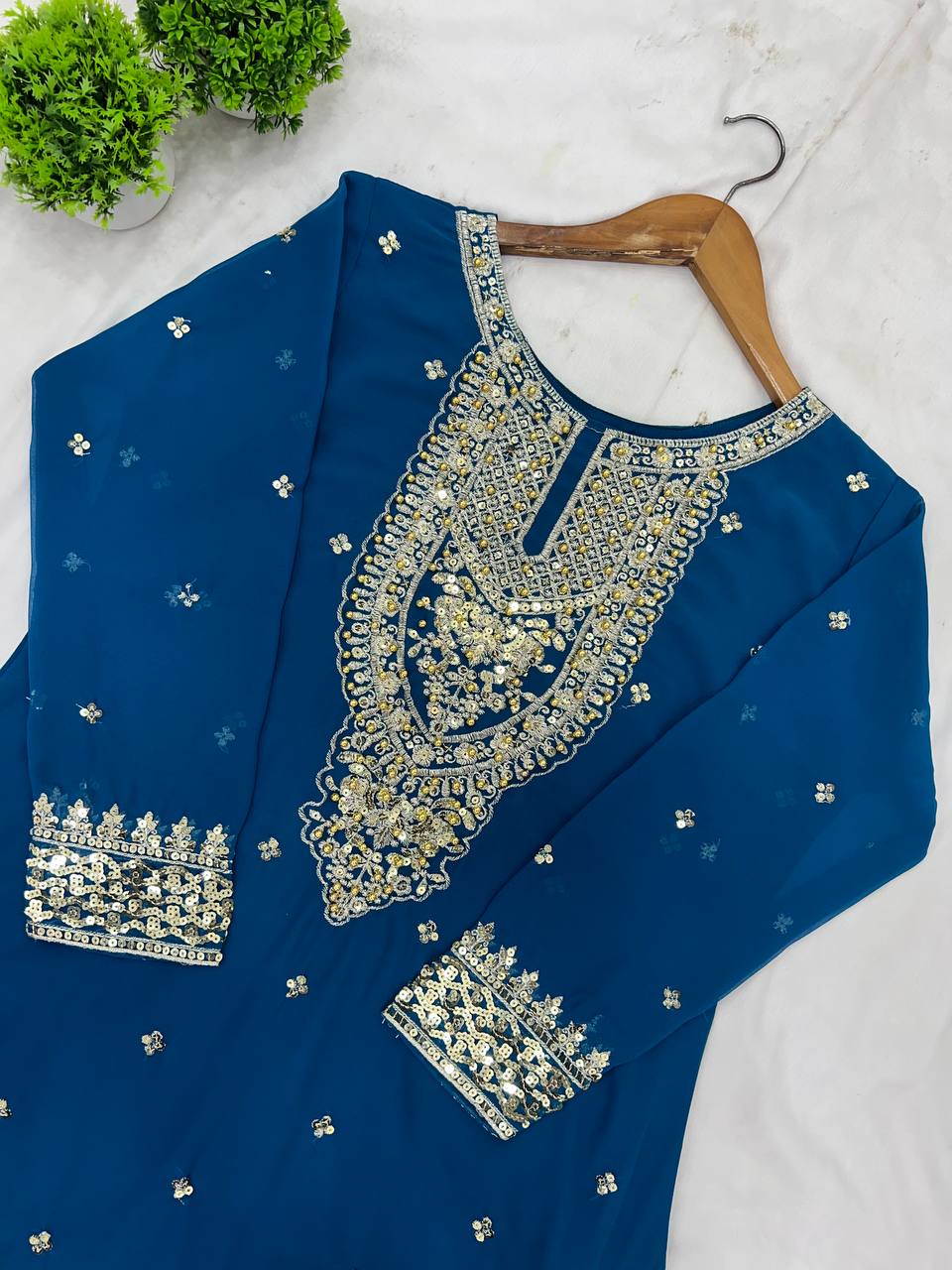 Heavy Mirror Embroidered Sharara Suit with Silver Zari Detailing