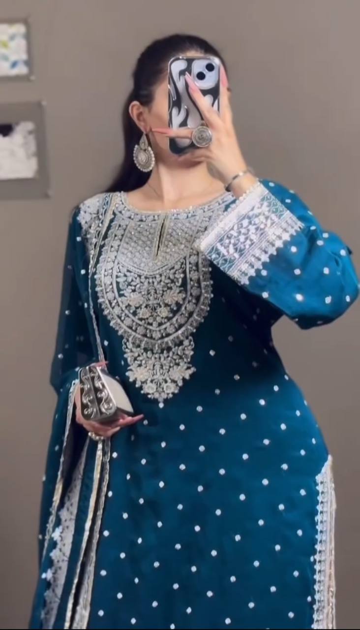 Heavy Mirror Embroidered Sharara Suit with Silver Zari Detailing