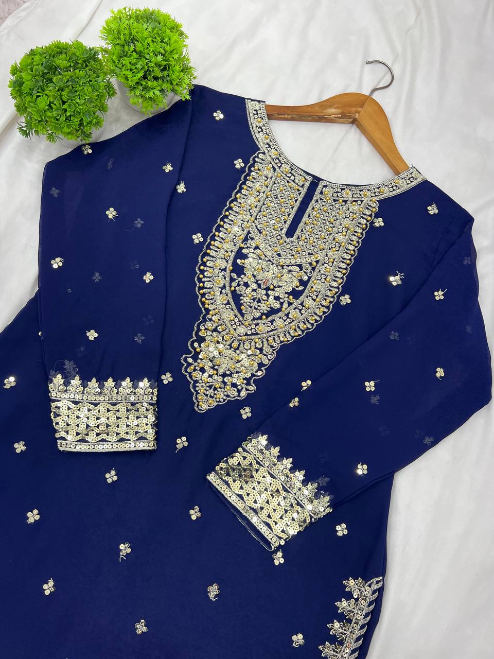 Heavy Mirror Embroidered Sharara Suit with Silver Zari Detailing