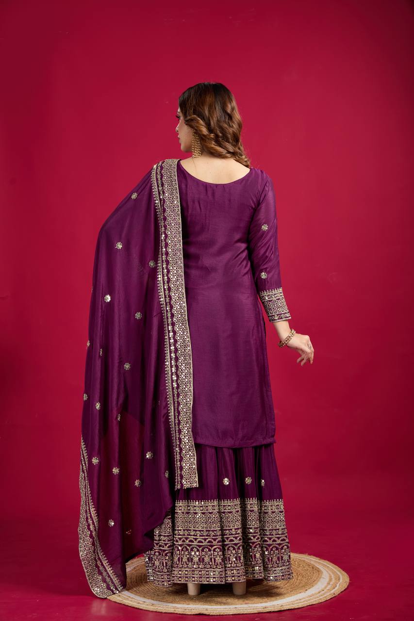Heavy Embroidered Sharara Suit with Mirror Work and Zari Detailing
