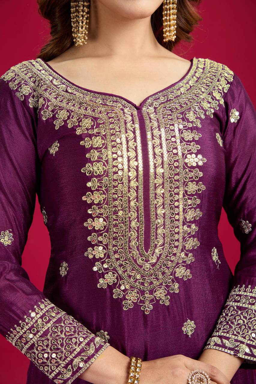 Heavy Embroidered Sharara Suit with Mirror Work and Zari Detailing