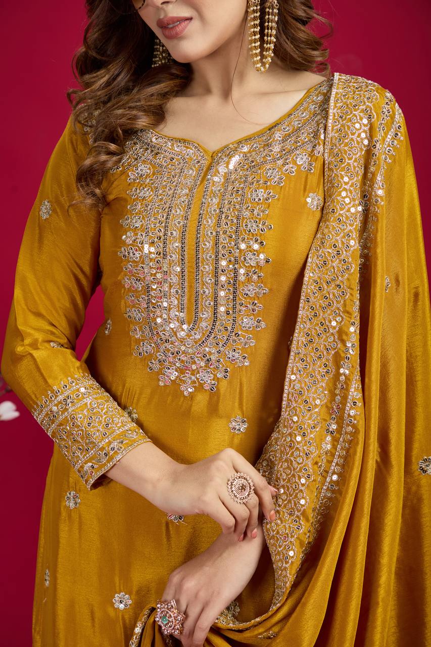 Heavy Embroidered Sharara Suit with Mirror Work and Zari Detailing