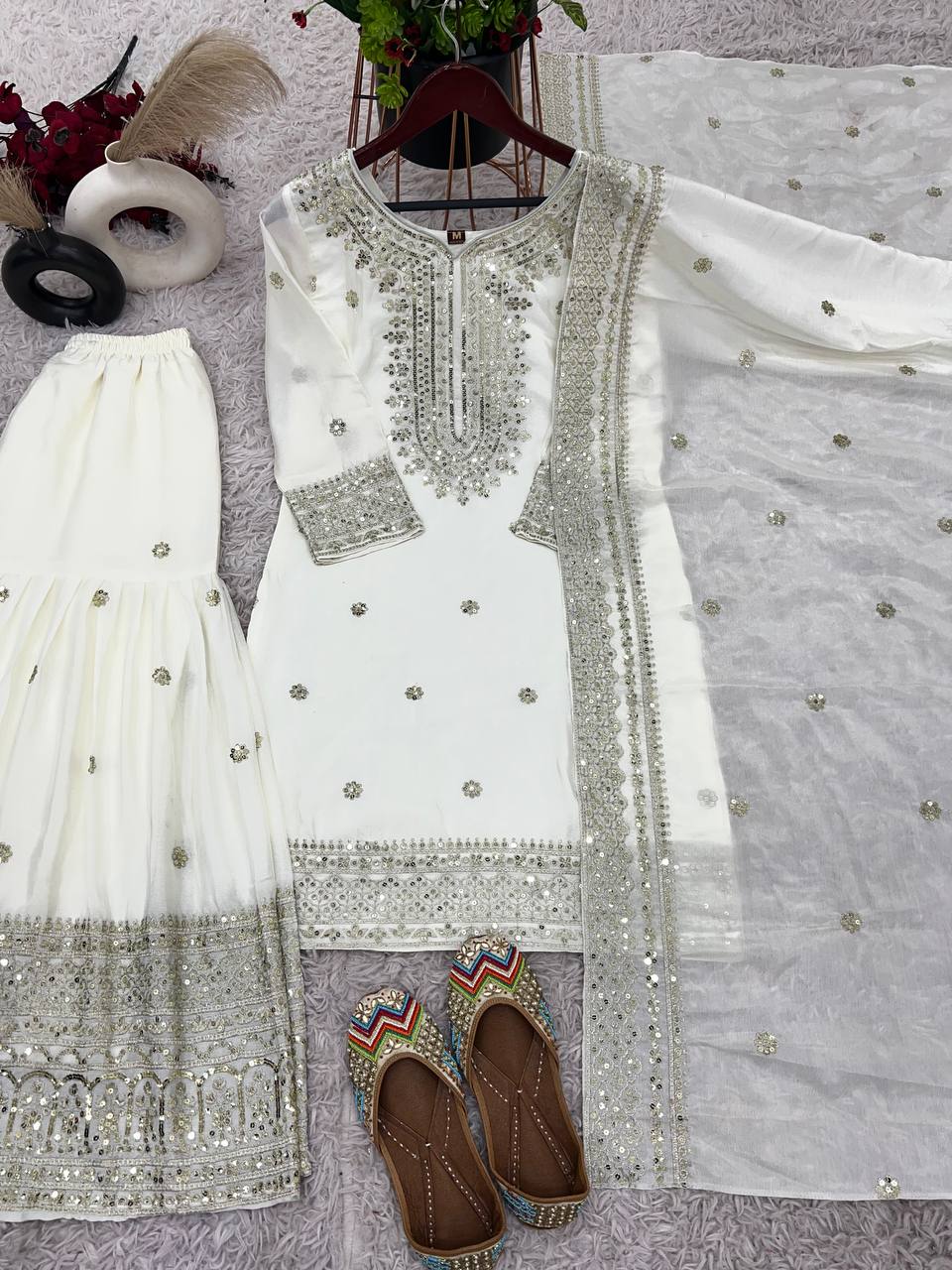Heavy Embroidered Sharara Suit with Mirror Work and Zari Detailing