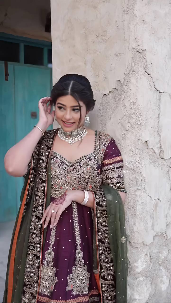 Regal Plum Bridal Sharara Suit with Antique Zari and Embellished Dupatta