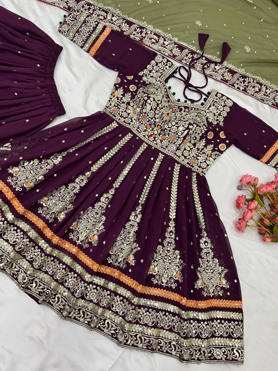 Regal Plum Bridal Sharara Suit with Antique Zari and Embellished Dupatta