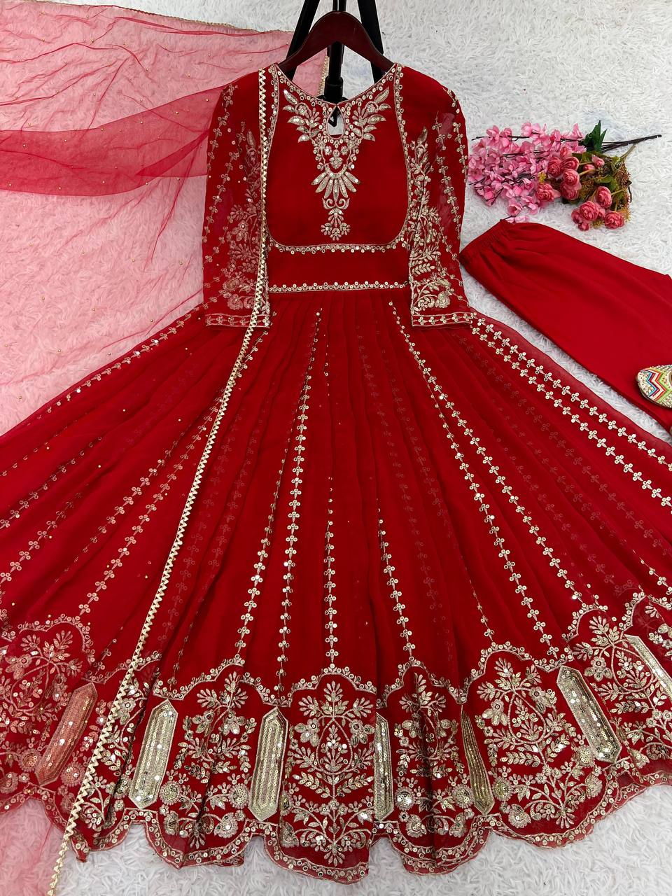 Anarkali Gown with Intricate Gold Embroidery