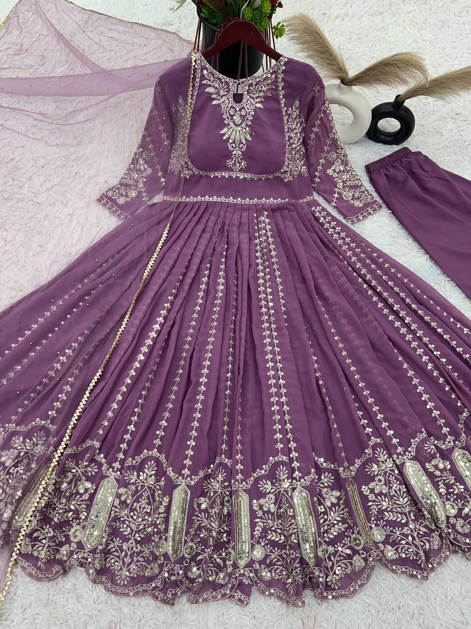 Anarkali Gown with Intricate Gold Embroidery