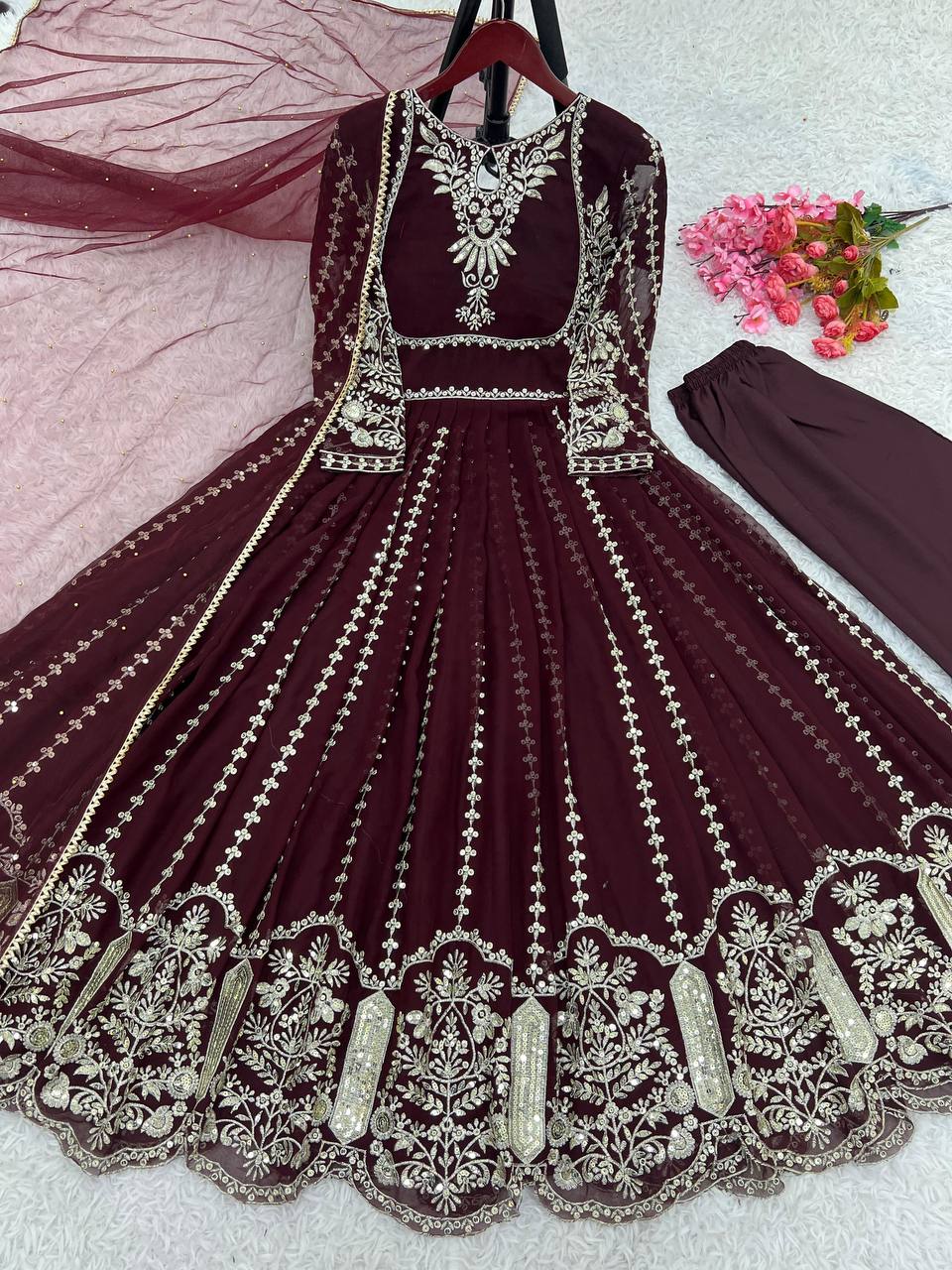 Anarkali Gown with Intricate Gold Embroidery