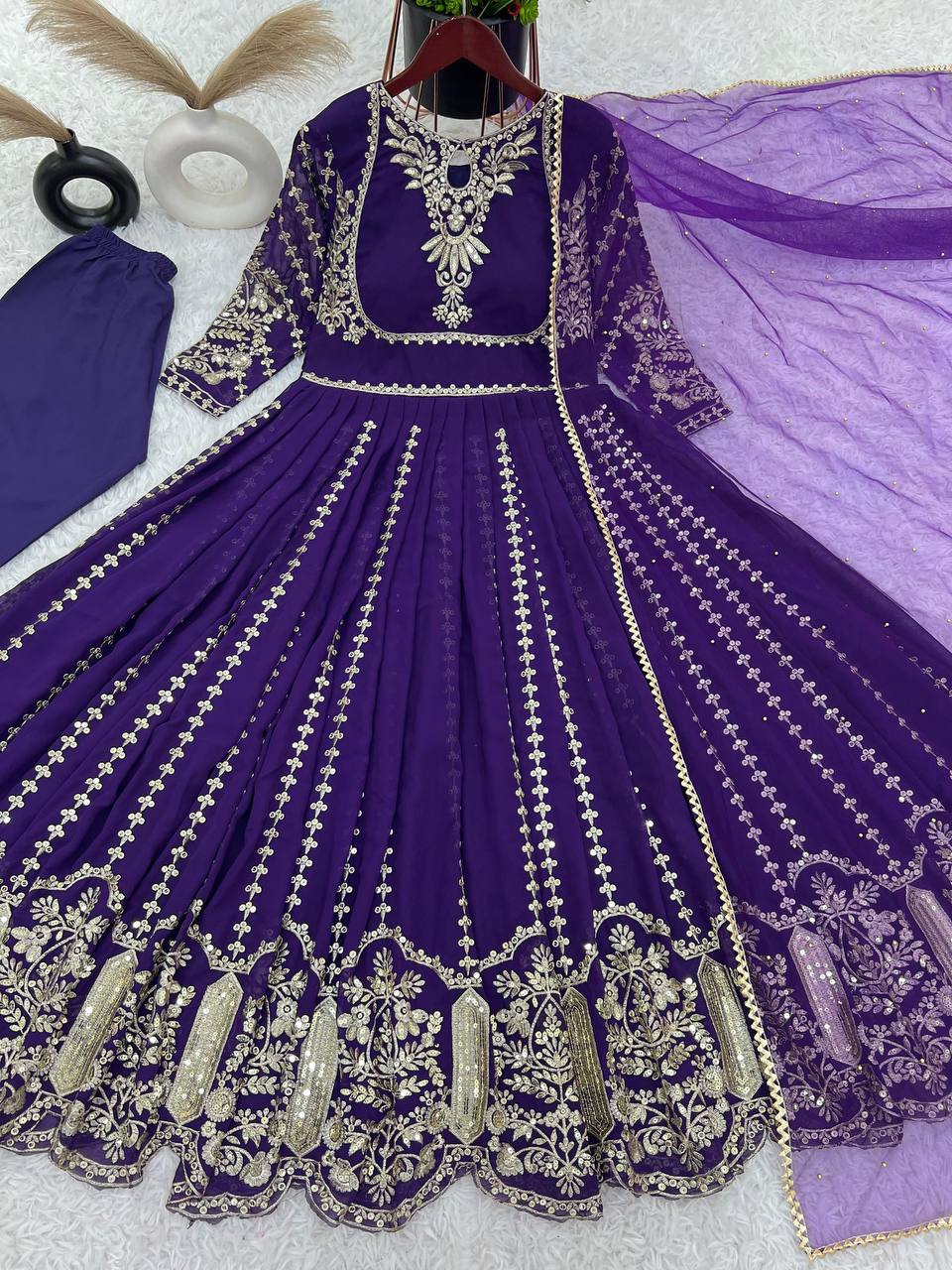Anarkali Gown with Intricate Gold Embroidery