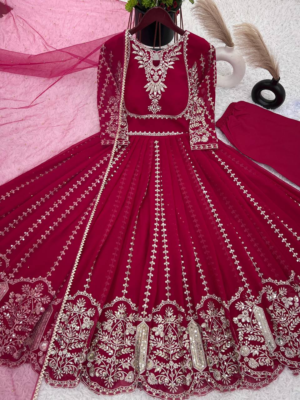Anarkali Gown with Intricate Gold Embroidery