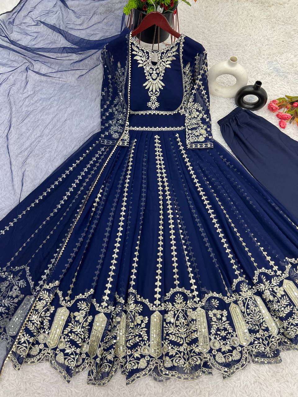 Anarkali Gown with Intricate Gold Embroidery