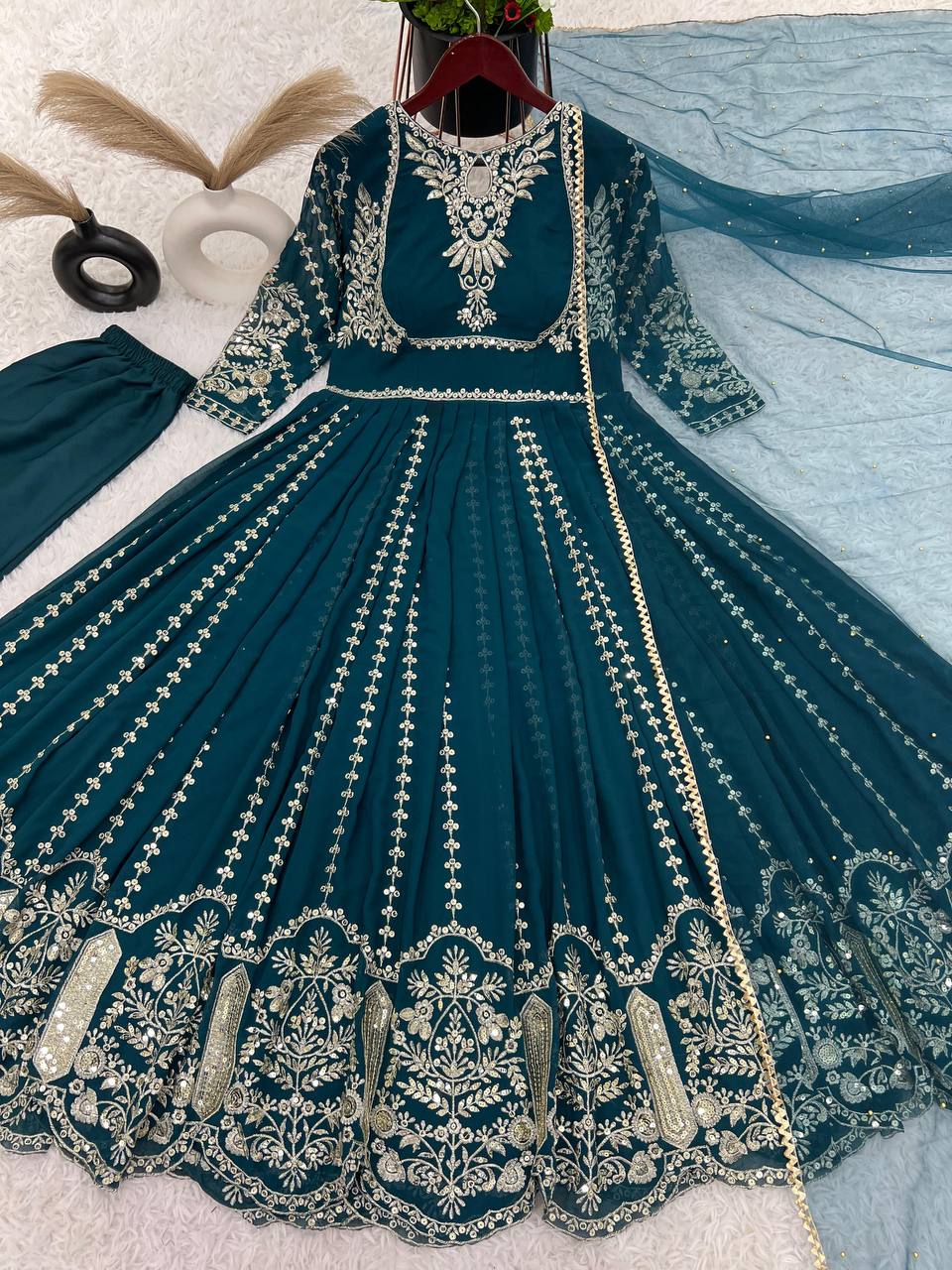 Anarkali Gown with Intricate Gold Embroidery