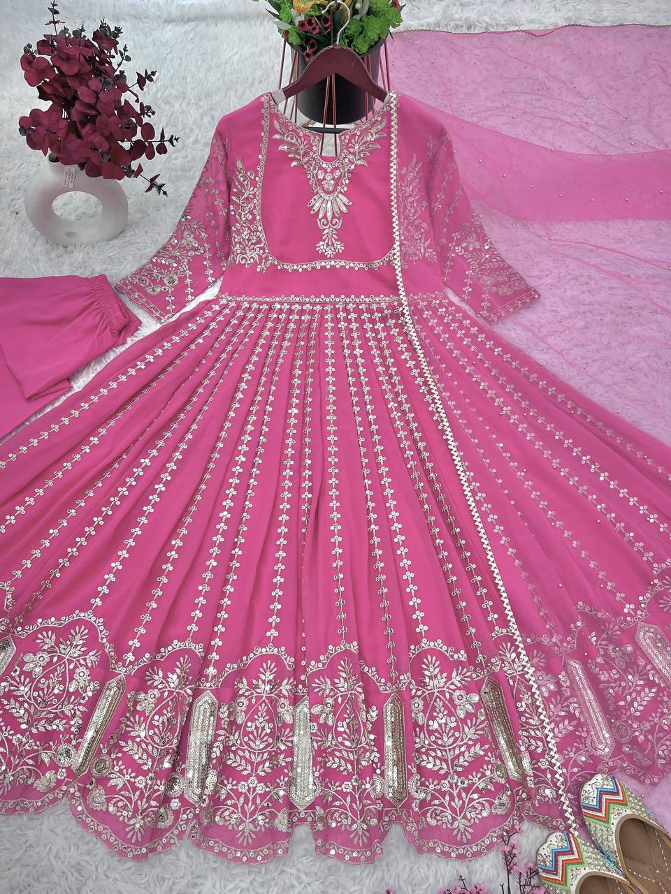 Anarkali Gown with Intricate Gold Embroidery