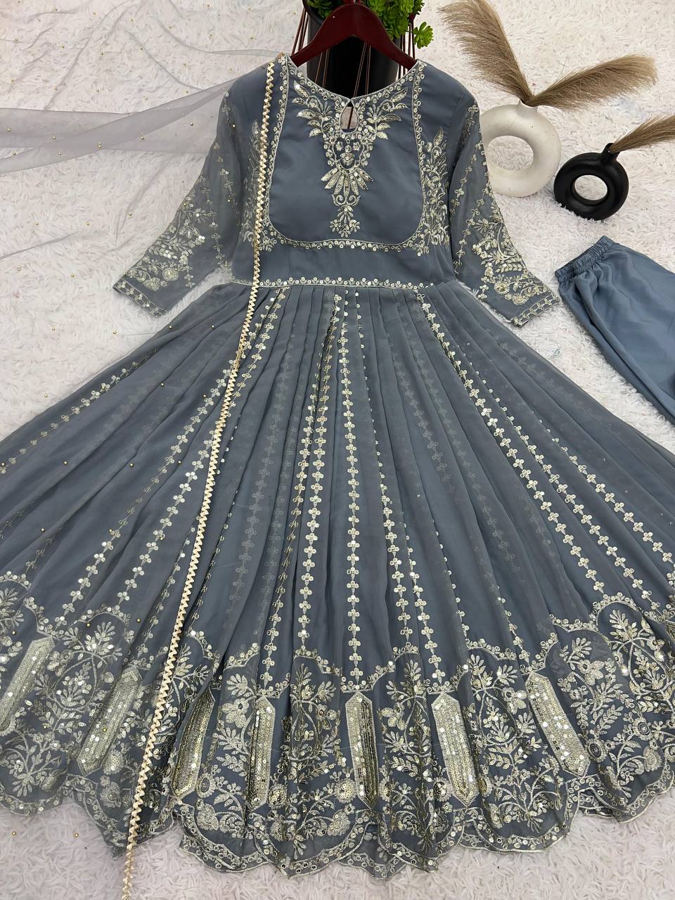 Anarkali Gown with Intricate Gold Embroidery