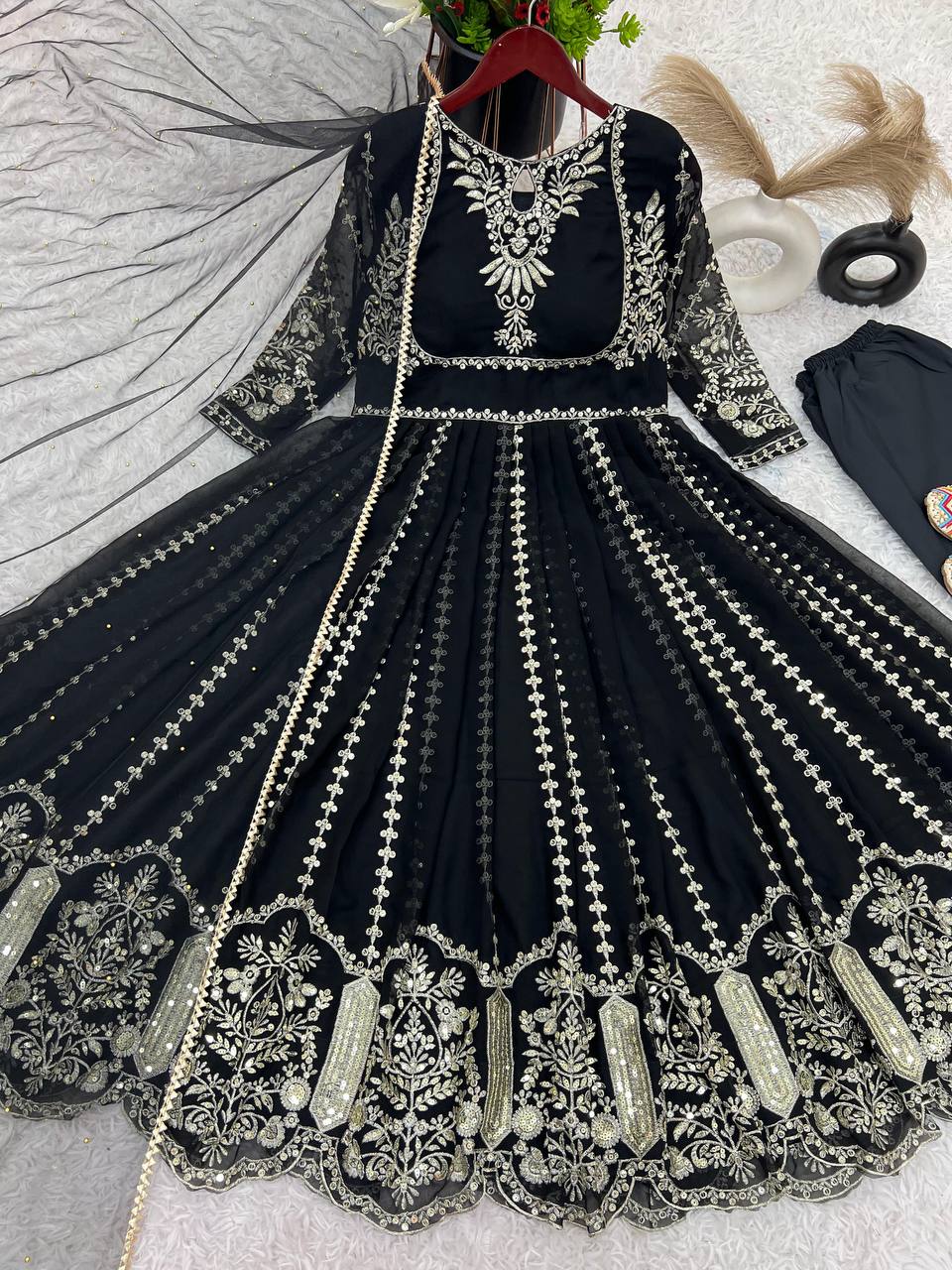 Anarkali Gown with Intricate Gold Embroidery